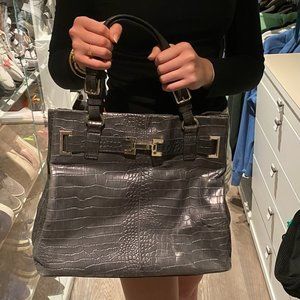 Reiss Allegra croc tote bag in grey